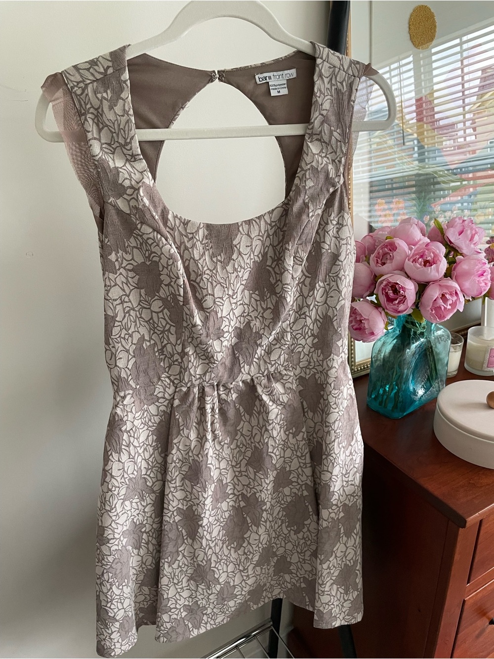 BarIII Floral Jacquard mini Fit & Flare Dress in Taupe